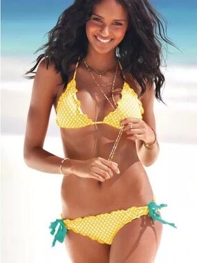 Victoria’s Secret Yellow Polka Dot Tie-Side Bikini set size L large